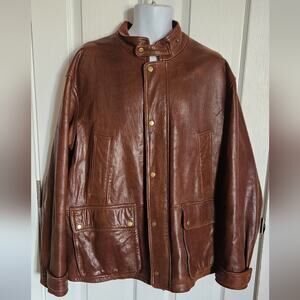 Orvis Butter Soft Leather Military Field Jacket XL Brown Zip Up funnel neck